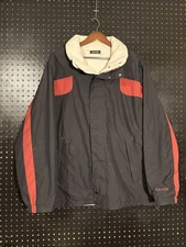 Nautica Jacket Mens L Blue Yellow Cotton Nylon Windbreaker Hooded 90s NX2000