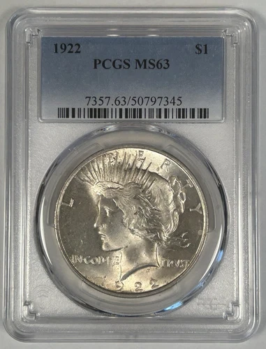 1922 Peace Silver $1 Dollar Coin PCGS MS 63
