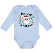 Inktastic My Second Christmas Santa With Candy Canes Long Sleeve Creeper 2nd Hat