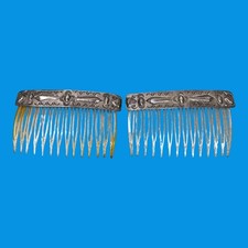 Vtg Navajo Southwestern Sterling Silver Hair Comb Pair Set Intricate Stamped 3"