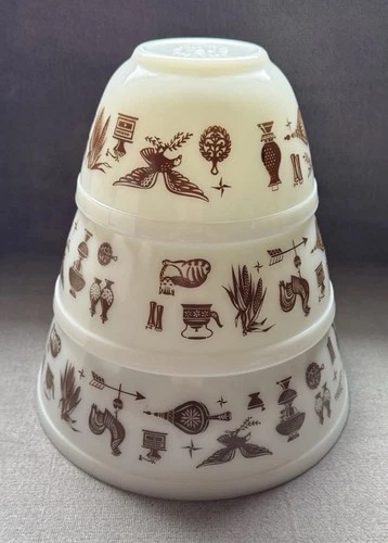 Pyrex Early American Brown & White Nesting Bowls Lot Of 3 Vintage 401/402/403