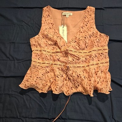 NWT Pretty Garbage Leopard Print Split Hem Tank Top Sz M Boho Coastal Cowgirl 