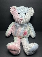 Chenille Teddy Bear by Fine Toys Pink Blue White Green Pastels 16" Soft
