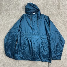 Eddie Bauer Mens L Teal Lightweight Hooded Anorak Jacket Shell Acrylic Coating