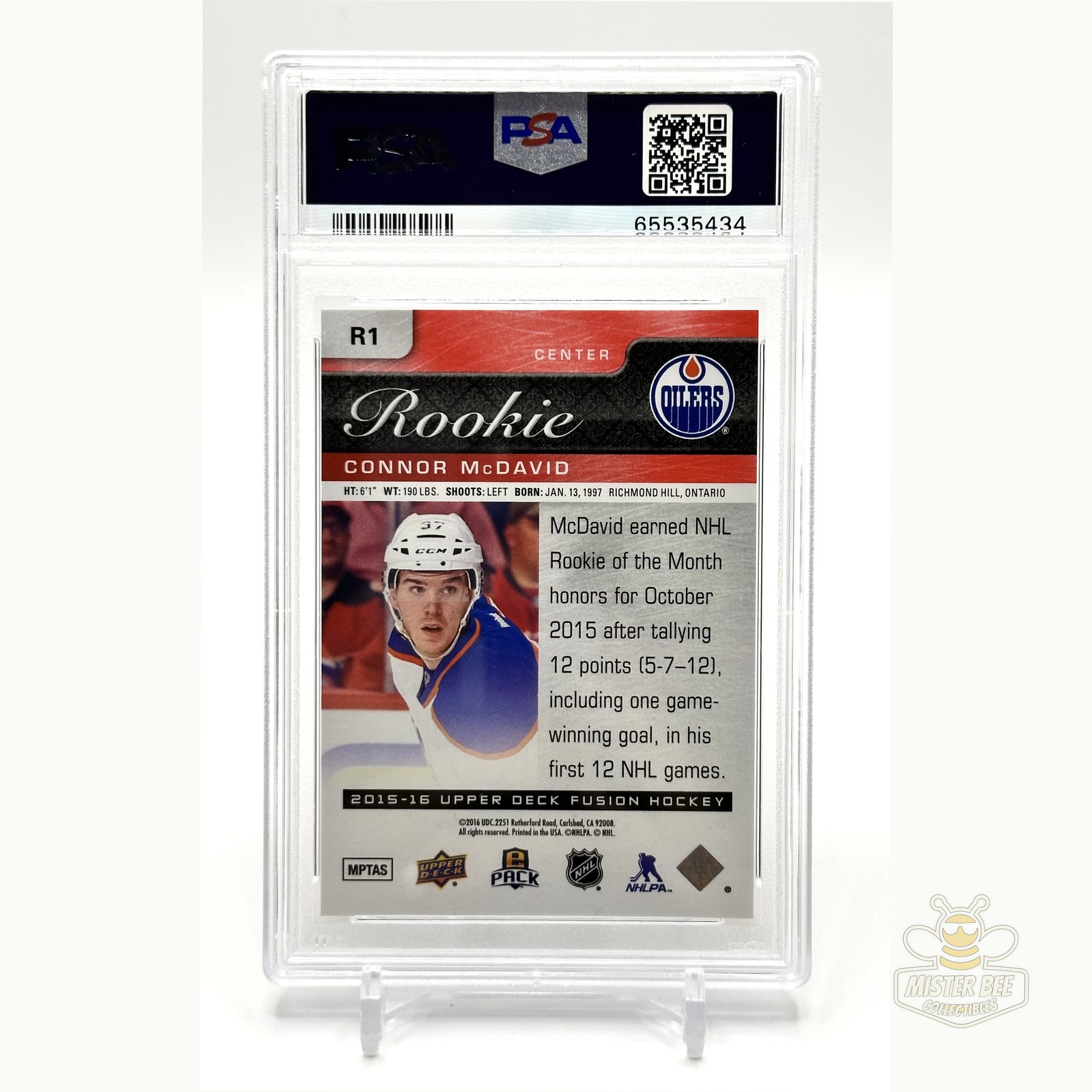 2015 UD Fusion ePack Connor McDavid Rookie Achievement #R1 PSA 9 MINT Oilers view 2