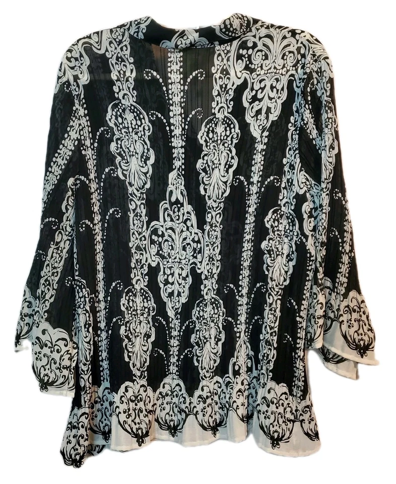 New York & Company 2XL Black Paisley Blouse Crinkle Fabric Cottagecore - Image 2 of 4