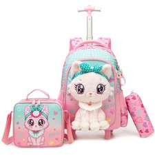 Rolling Backpack for Girls Backpacks with Wheels for Elementary Student Pink