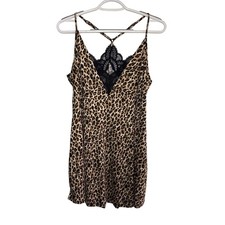 APT 9 Lingerie Chemise Nightie Leopard Print Lace Trim Cami Dress Evening Lounge