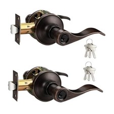 Oil Rubbed Bronze Keyed-Alike Entry Door Locks Wave Handle Lever 2 Pack ORB