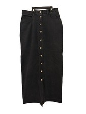 Vintage B.W.B Button Front Denim Midi Skirt Black 7/8 High Waisted Cotton