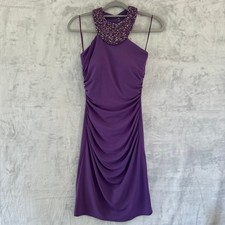 JS Boutique Purple Beaded Halter Ruched Bodycon Cocktail Dress Size 2 Party Y2K
