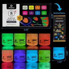 Glow in the Dark Paint Set of 8 Neon Glowing Colours 20 ml/0.7 oz Acrylic Paint