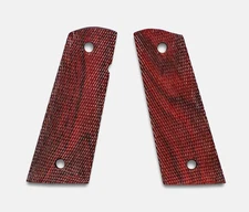 1911 Full Size Grips, Red Cocobolo, Checkered, Mag-Well Bottom