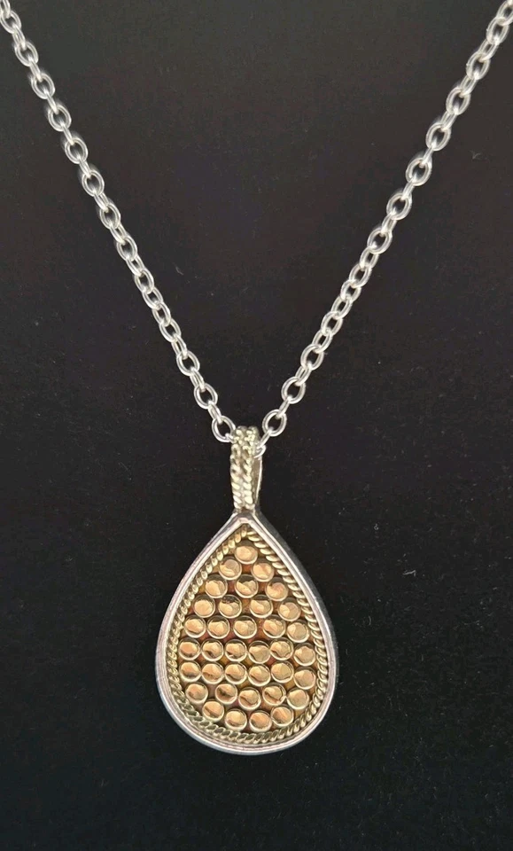 Collar Reversible Firmado Anna Beck Plata Esterlina/Oro Placa Lágrima Punteado  Foto 4 de 4