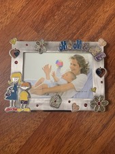 Mom  Me Pewter Tone Metal 4x6 Picture Frame Glitter Hearts flower sparkle