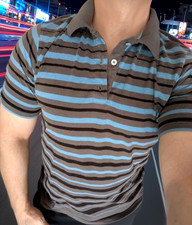 MEN'S POLO SHIRT: Quiksilver Striped Stripes Blue Black Grey Surf Y2K MEDIUM M