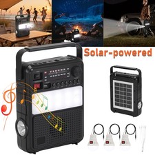 Portable FM Radio Bluetooth Speaker Solar-powered TF/FM/AM/SW/TWS W/Flashlight
