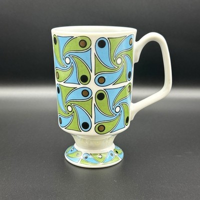 Vintage Royal Crown Arnart Smug Mugs Windmill Pedestal Mug Blue Green 4114