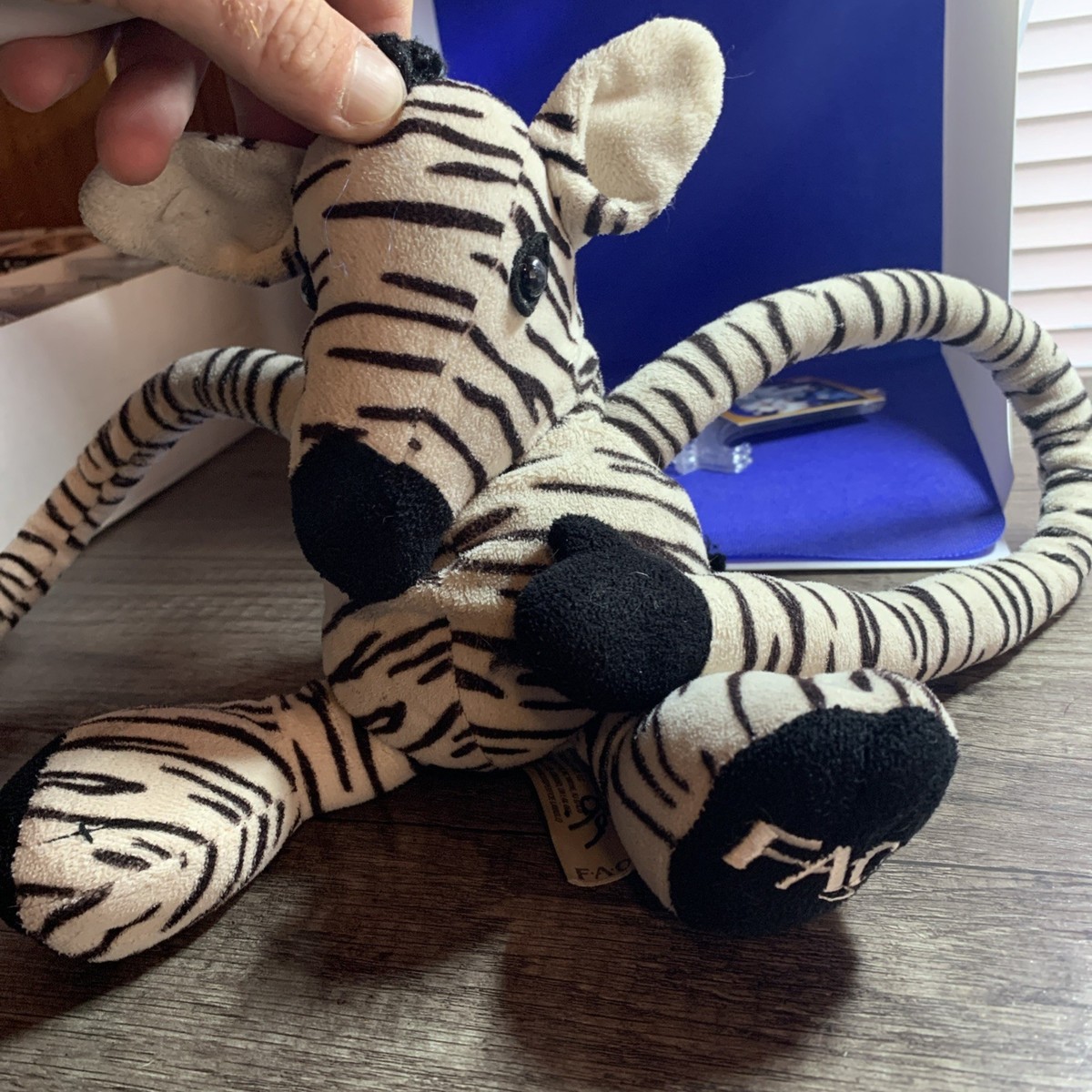 FAO Schwarz Zebra Plush Long Sliding Adjustable Arms & Legs 16