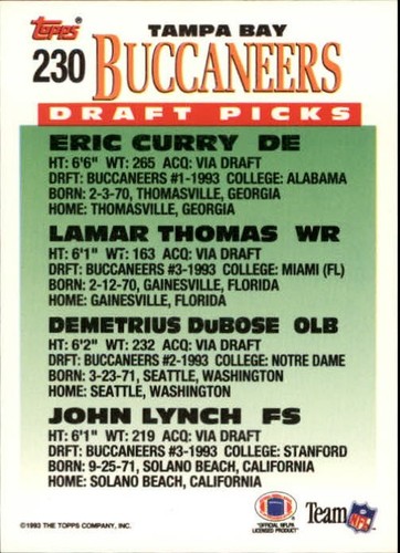 1993 Topps Gold #230 L.Thomas Lynch DuBose - Bild 2 von 2