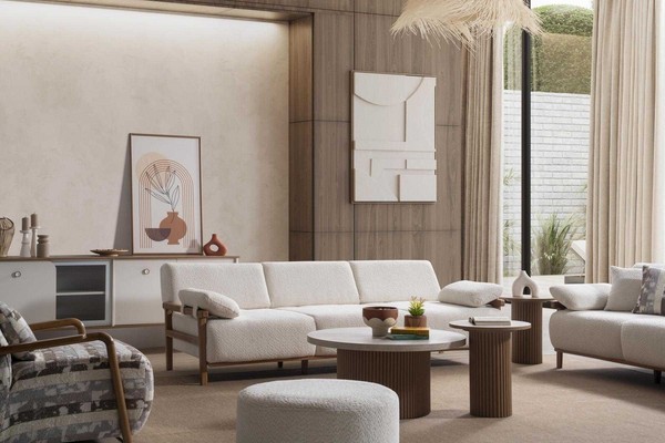 3 Sitzer Sofa Sessel Wohnzimmer Stil Modern Farbe Beige Weich Bequem-image
