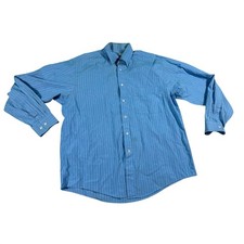 Valentino Uomo Mens Blue Pinstripe Button Down Dress Shirt Size 16 34-35