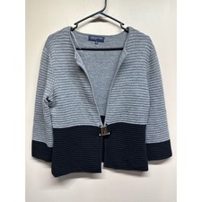 Jones New York Signature Cardigan Sweater women gray black ribbed closure Medium