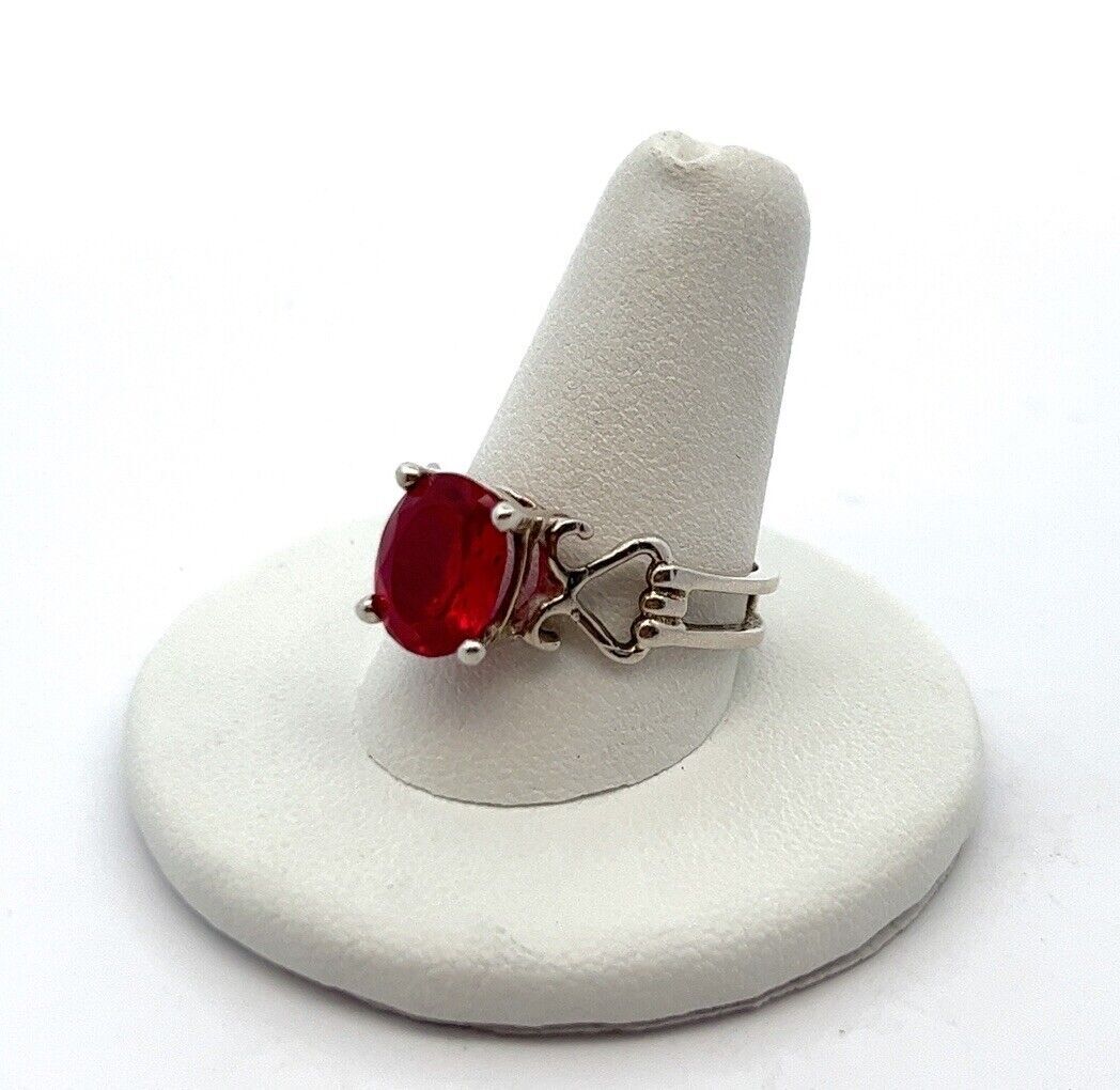 925 Sterling Silver Lab Created Ruby Ring Size: 10 - image 1
