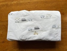 Pottery Barn Kids Crib Sheet Cotton Fitted White Grey Car Bus Vehicle MCM