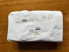 Pottery Barn Kids Crib Sheet Cotton Fitted White Grey Car Bus Vehicle MCM