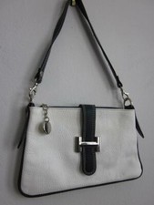 Vera Pelle Made In Italy Pebbled Leather H Wristlet Shoulder Bag White Navy New