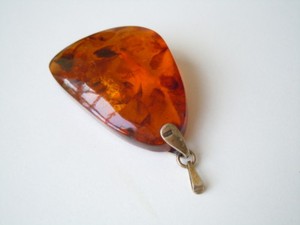 Authentic Amber Pendant 875 Silver Gold Plated Honey 12.3 G / 5.8 X 3.2 X 1.5 Cm