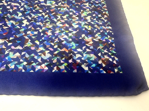 NEW! Eton navy blue silk pocket square with multicoloured geometric pattern - Picture 2 of 9