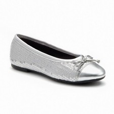 Girls Silver Sequins Flat Shoes Wedding Dress Shoes Youth Size 3 M