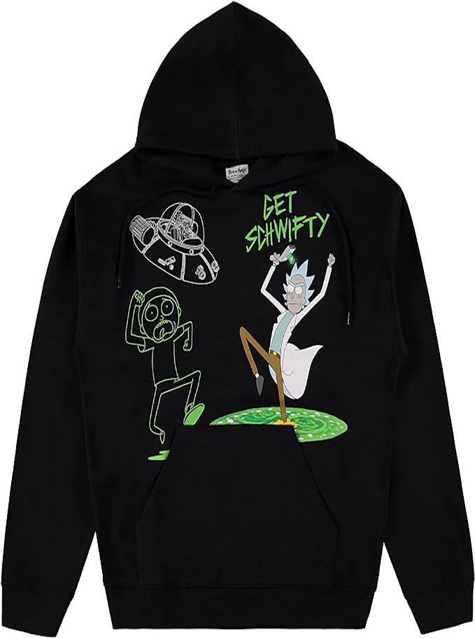 RICK AND MORTY Mens Hoodie Mens Black Sweatshirt Size L