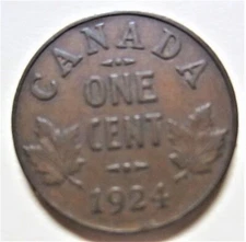 1924 Canada Small Cent Coin. KEY DATE 1 Penny George V 1p 1c 