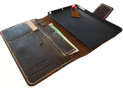 Genuine Leather Case for Apple iPad Mini 4 5 6 7 Cover Wallet 7th pen Holder 3 - Picture 5 of 8