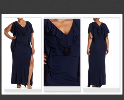 NWT Abs by Allen Schwartz  Matte Jersey Draped Ruffle Gown Navy  Size 1X   #B18
