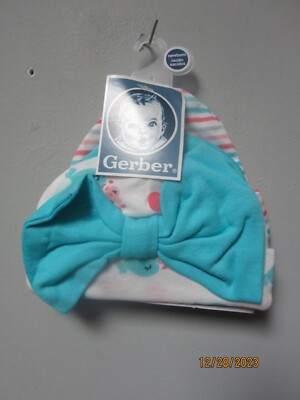 Gerber Baby Girl 3-Piece Aqua Birds Caps Size Newborn