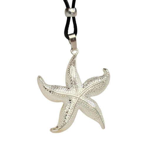 Starfish Necklace Silver Plated Pendant Beaded Cord Sea Nautical Uk Jewellery