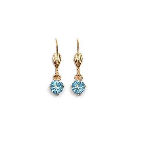 BO Dormeuse Topaze Turquoise Cz 6mm Suspendu Plaqué Or 18K Laminé - Picture 1 of 2