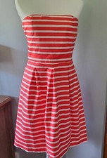 GAP Dress Women's Size 10 Sateen Coral Striped Strapless LEE Mini Fit And Flare