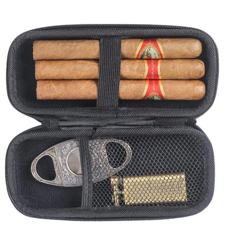 Portable Cigar Case Light Weight Travel Storage Bag Pouch Cigar Cutter Lighter