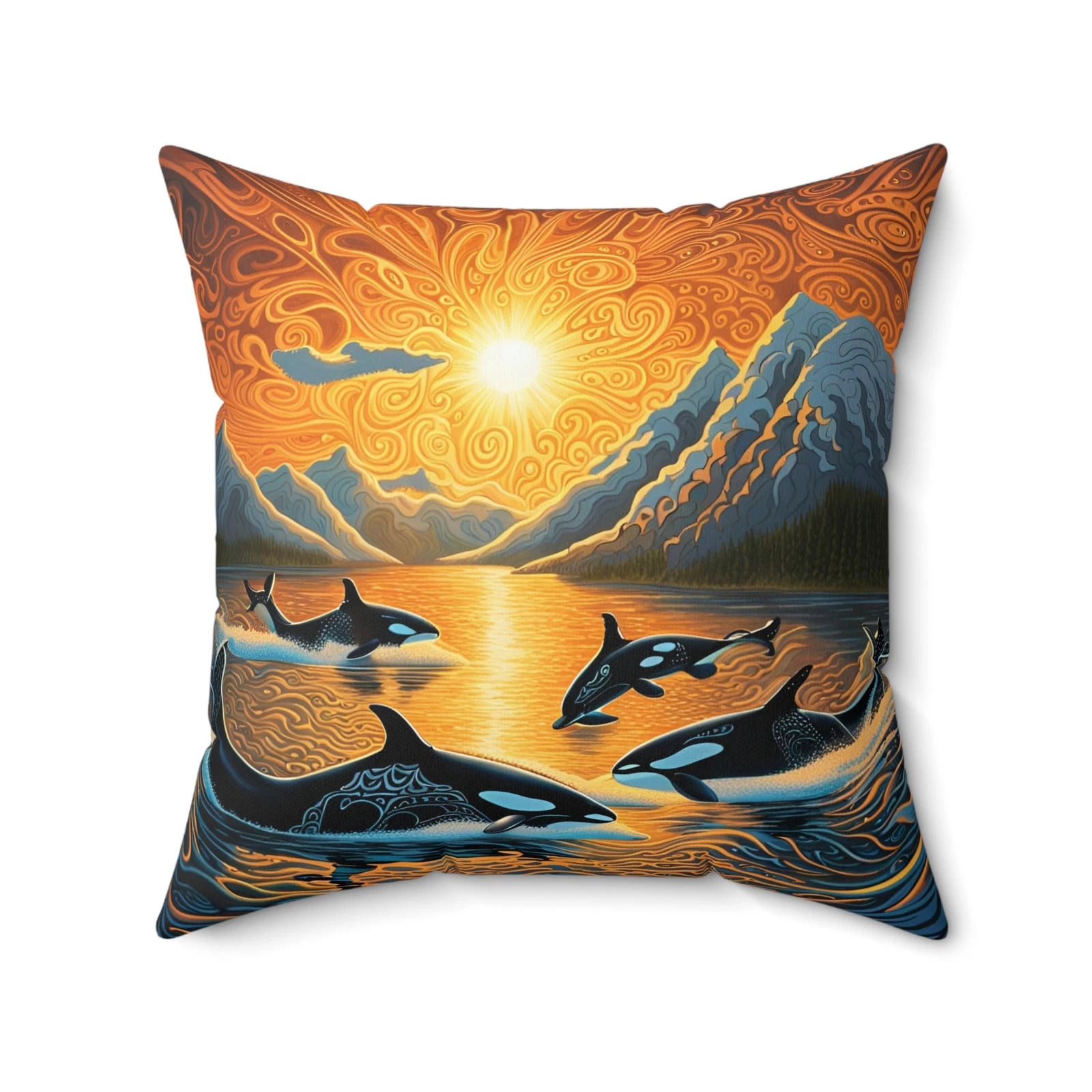 Throw Pillow - Stylized Gold and Black Salmon & Orcas
Opens in a new window or tab