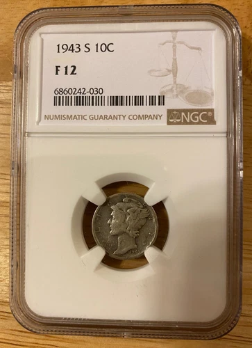 1943 S Mercury Dime, NGC Graded: Fine 12