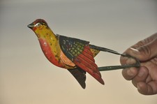 Vintage C.K Trademark Colorful Litho Mechanical Bird Tin Toy, Japan