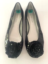 Adrienne Vittadini Sz 8 Black Sequin Round Toe Flats Sparkle Shoes , New
