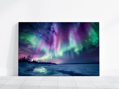 Northern Lights Aurora Borealis Photography, Snowy Alaska Landscape Nature Print