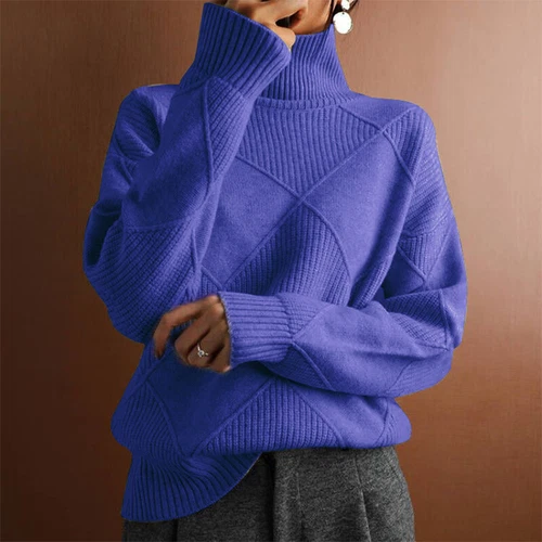 Ladies Roll Neck Sweater Womens Chunky Cable Knitted Jumper Pullover Warm Tops - Picture 7 of 48