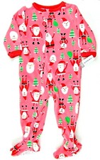 Footed Sleeper Pajamas Girls Size 4 Pink Fleece Santa Full Zip Carters Christmas